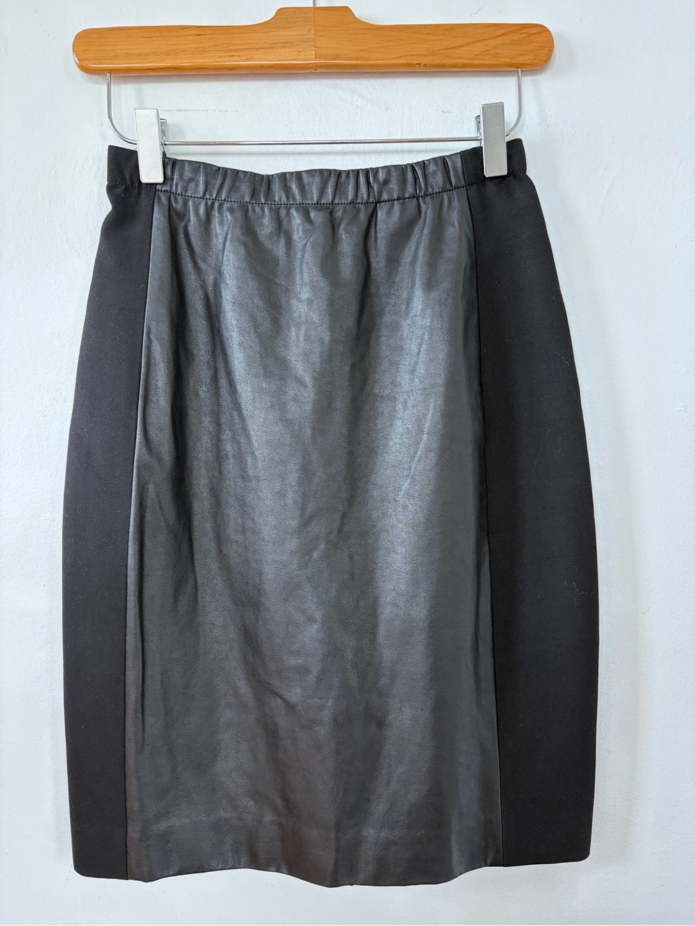 Babaton Black Faux Leather Panel Pencil Skirt